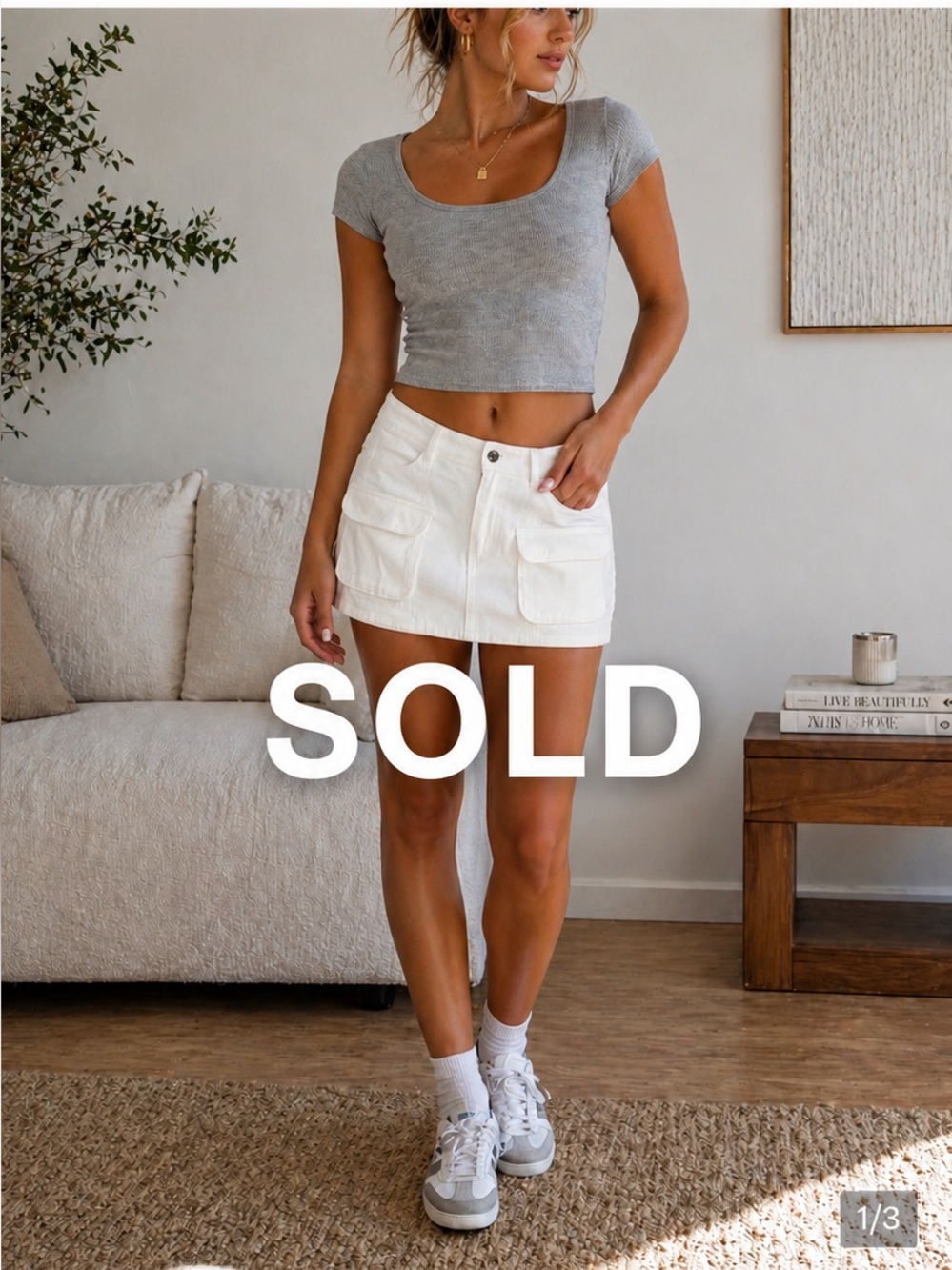 Cargo White Denim Mini Skirt